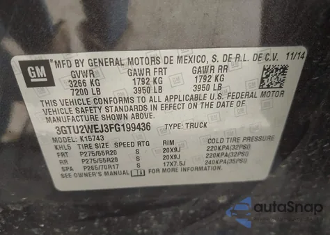 2015 GMC Sierra 1500 Denali из США, поврежденный, VIN 3GTU2WEJ3FG199436